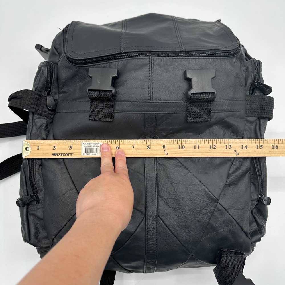 Carroll Black Leather Multi-Pocket Backpack Utility Travel Rucksack Bag - Picture 9 of 15